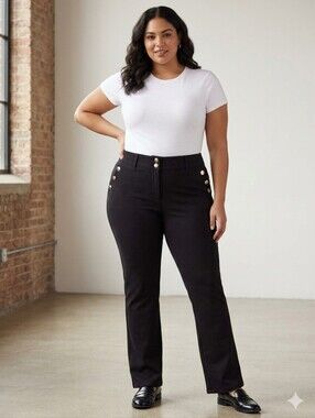 Nine West Sailor Button Black Bootcut Pants Plus Size 20W Excellent Condition